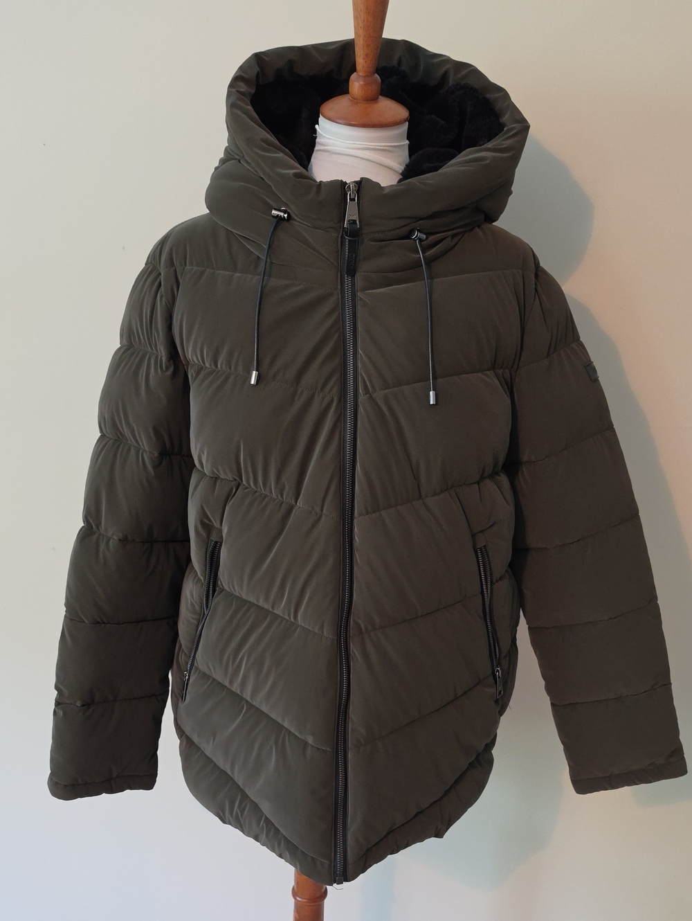 DKNY Dark Green Full Zip Hoodied Winter Jacket